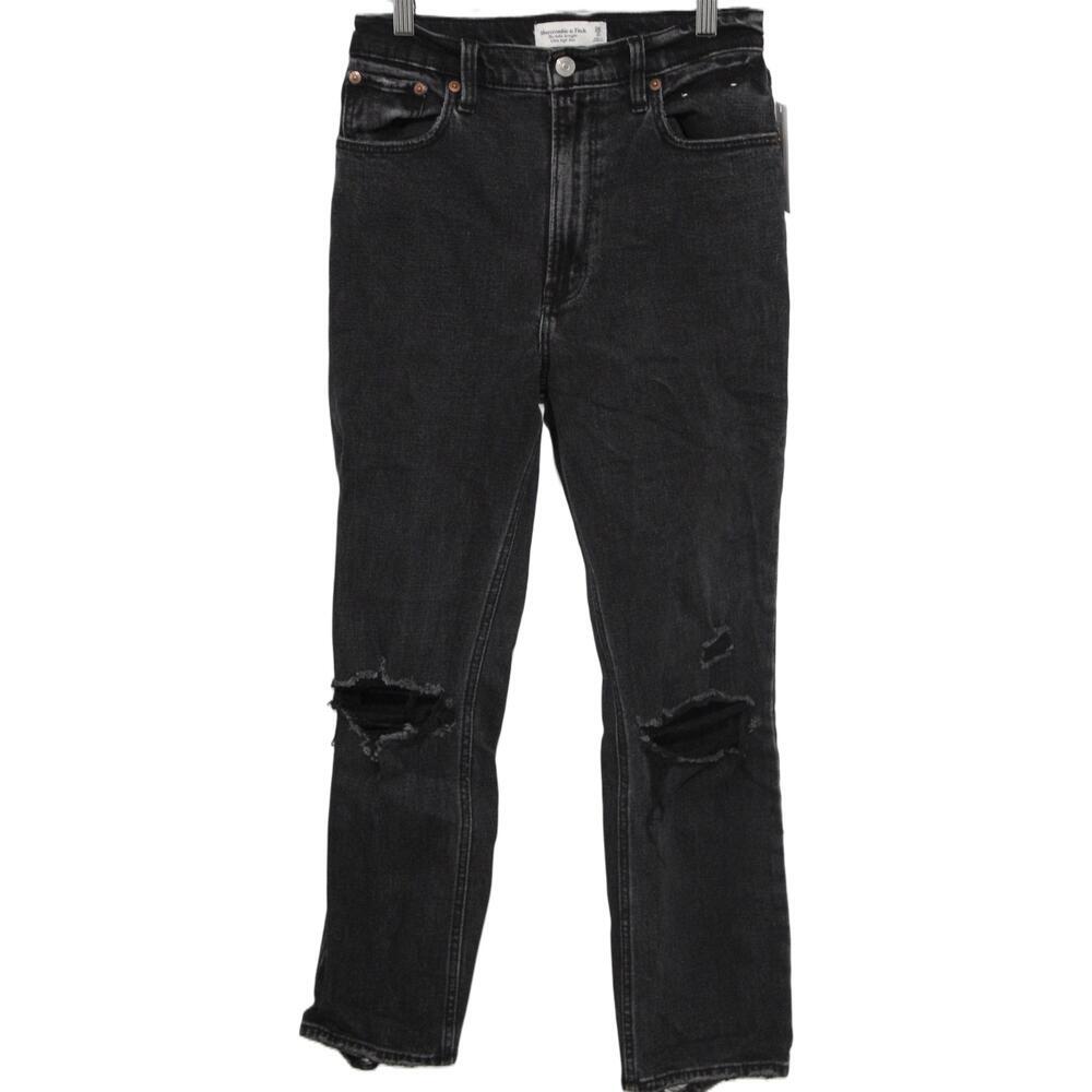 Abercrombie & Fitch The Straight Ultra High Rise Black Denim Jeans Size 26 2 R